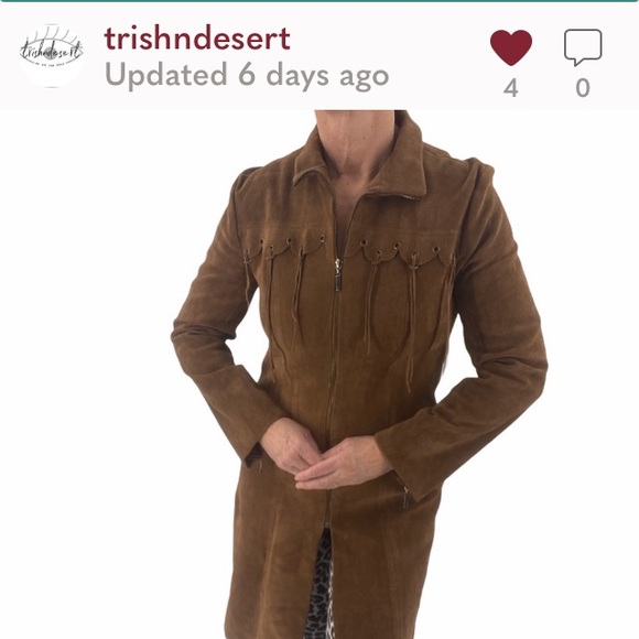 Faux Suede long brown coat with fringe size medium - Picture 6 of 12